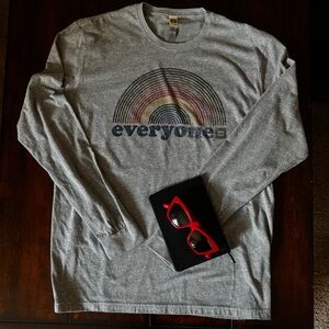 HRC Gray Long Sleeve Tee with Rainbow 'everyone' Graphic Large